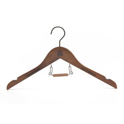 China Custom Logo Luxury Wooden Clothes Hanger Anti-Slip with Tie Rod and Staples for sale