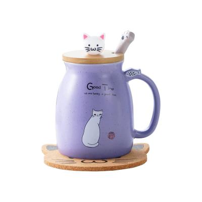 China Viable Cat Mug Cute Ceramic Coffee Mug With Lovely Kitty Lid Cat Paw Spoon Novelty Morning Mug Tea Milk Christmas Cup for sale