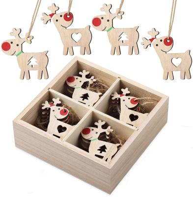 China Elk Wood Chips Box Family Hanging Decorations Gift Wooden Christmas Tree Decorations Miscellaneous Hanging Box Set for sale