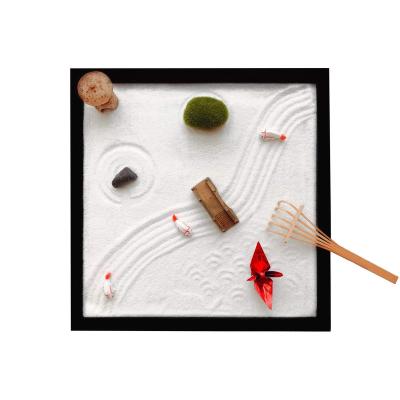 China China Zen Garden for desk and office accessories include sand rocks rake Moss Stones Fishes Lantern Bridge origami Zen Garden for sale