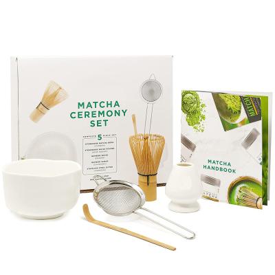 China Sustainable Matcha Ceremony Set Bamboo Matcha Beater and Scoop Stainless Steel Sieve Stoneware Bowl Whisk Holder Preparation Guide for sale