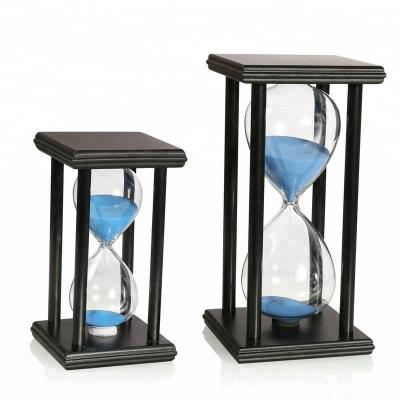 China Wood+Glass+Metal 10 15 20 30 60 Minute Sandglass Wooden Black Timer Hourglass Home Decor Gift for sale