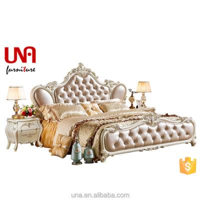 China French Luxury Leather King Size Bedroom Set Headboard Pearl White French Modern Wood Bedroom Furniture Double Beds for sale