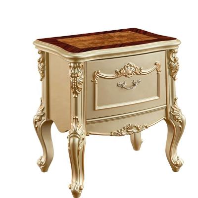 China Furniture Nightstand French Wooden Bedroom Used Table With Luxury Champagne Gold Bedside Cabinet Drawer Lamp Holder for sale