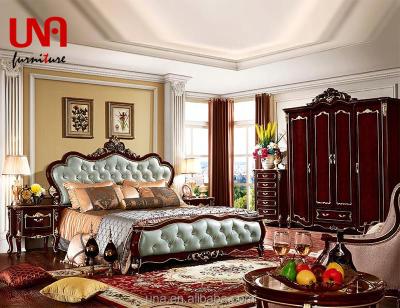 China Wedding Bedroom Cooling Solid Wood Furniture Set Luxury Designs Red Color Foshan Villa Wooden Painted Bed Sets for sale