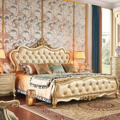 China French Luxury King Size Extended Suite Double Beds Gold Style Bedroom Furniture High Quality Wooden Beds For Girls for sale