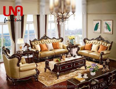 China Other Latest Luxury Antique Style Leather Sofa Sofa Set Baroque Design Living Living Room Wooden Sofas for sale