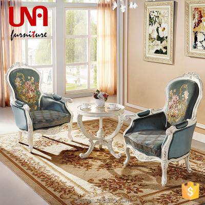 China EUROPEAN Royal Coffee Table Set Unique Wood Material Pearl White Waiting Room Table With Leisure Armchair for sale