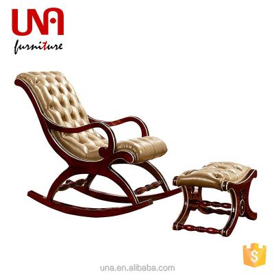 China European Luxury Leather Rocking Chair Leisure Rocking Chair Chaise Lounge Antique Rocking Sofa With Ottoman for sale