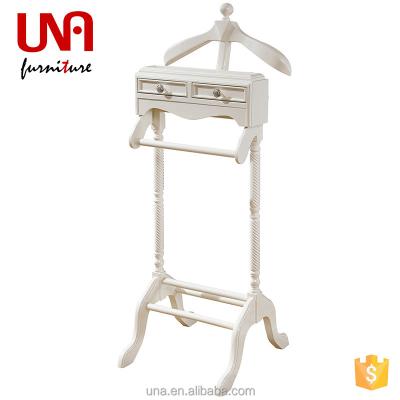 China Simple Design European Luxury Wooden Coat Hanger Home Used Classic Clothes Hanging Rack With Drawer for sale