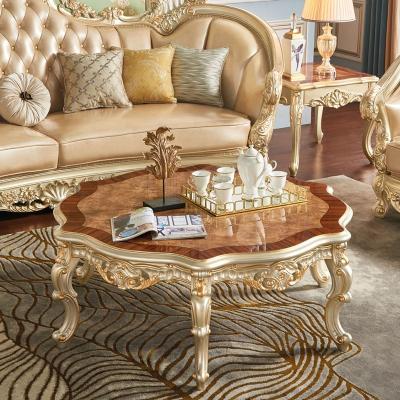 China Round table wooden villa EUROPEAN Italy champagne gold coffee table living room furniture oval shape tea desk center luxury design for sale