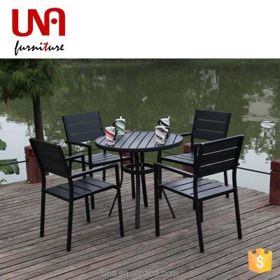 China wholesale price modern outdoor plastic wooden round patio table chairs backyard garden aluminum table and chair for sale