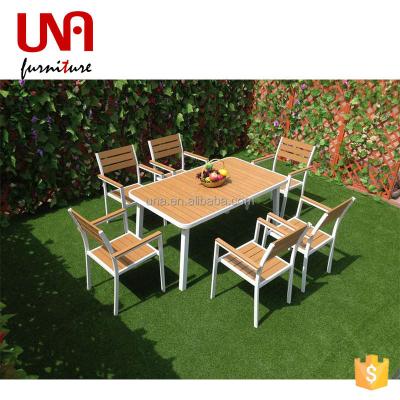 China Modern Wood Outdoor Dining Set Patio Furniture All Weather Aluminum Dining Table Chair Set For Event for sale