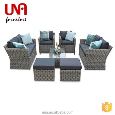 China Eco-Friendly\UV Resistant\Water Proof\Modern Rattan Dining Table Chairs Sofa Set Sectional Dine Room Weather Resistant Outdoor Patio Furniture Garden With Ottoman for sale