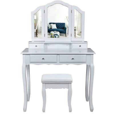 China White color solid wood wooden dresser table with mirror for sale