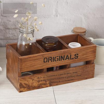 China China Three-bin Flower Bottles Wooden Desktop Storage Box for sale