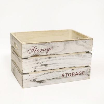 China Vintage Sustainable Whitewash Wooden Crate Open Top Tin Box Set With Rope Handles for sale