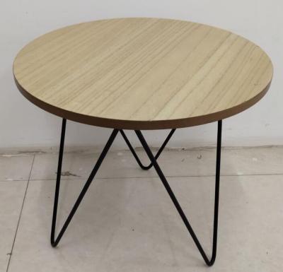 China Easy To Clean Round Modern Wood Cafe End Table With Metal Leg for sale