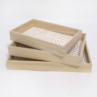 China Sustainable Paulownia 3 Unfinished Storage Box Wooden Breakfast Table Top Set for sale