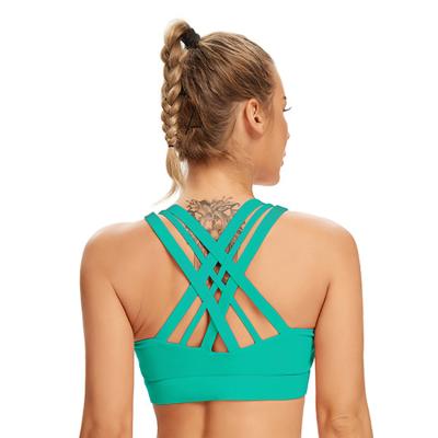 China New Arrival Custom Logo Cross Back Yoga Bra Antibacterial Women Padded Sports Bra Fitness Repurposed Yoga Top for sale