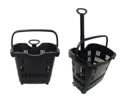 China Manufacturer Trolley Wholesale Supermarket Plastic Basket With 35KG Wheels for sale