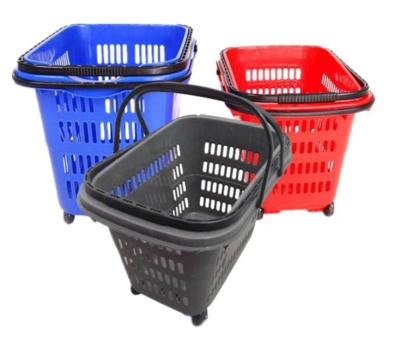 China Wholesale Plastic Manufacturer Trolley Shopping Cart With 4 Wheels For Supermarket And Stores 500*350*370mm for sale