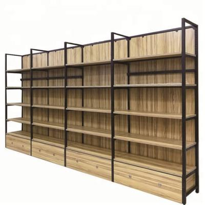 China New Product Durable Four Post Metal And Wooden Supermarket Shelf Shelving Storage for sale