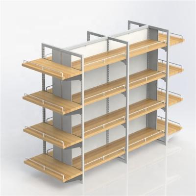 China Single sided/double sided supermarket gondola display stand wooden rack for sale for sale