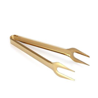 China 2021 New Viable Simple Gold Fork Shaped Bread Tongs Food Tongs Stainless Steel High Quality Food Tongs for sale