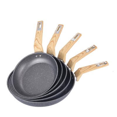 China Non-sticky wholesale household multi-size stainless steel handle kitchen high quality wood pan cookware for sale