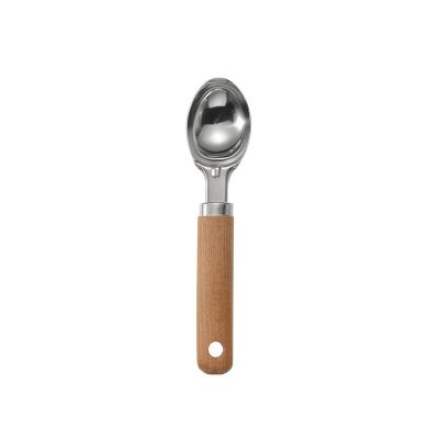 China 2021 Viable New Simple Small Spoon Stainless Steel Ice Cream Scoop With Wooden Handle for sale