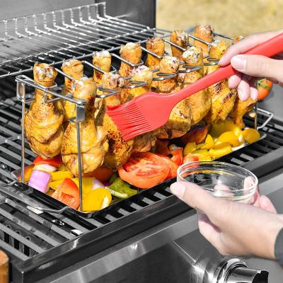 China Wholesale Corrosion Resistance Metal Chicken Racks For Grilling Rotisserie Stainless Steel 12 Slot Foldable Chicken Leg Rack for sale