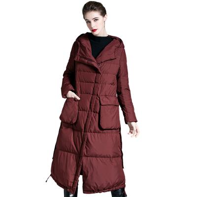 China 2021Winter Women's Breathable Fashion Hooded Long Down Jacket Slim Warm White Duck Down Loose Bread Jacket Coat for sale