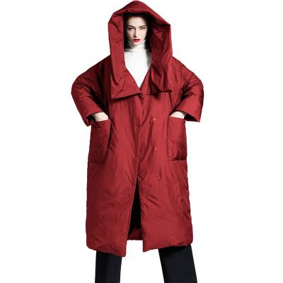 China 90% Winter Fashion Street Thick Oversized Waterproof Women's White Duck Down Long Warm Hooded Down Coat Jacket for sale