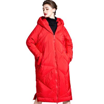 China Breathable High-end White Down Jacket Women's Loose Thick Mid-Length Breathable Warm Jacket Down Jacket for sale