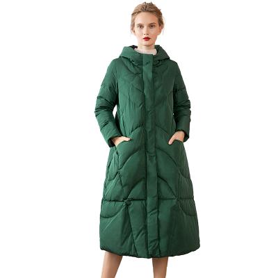 China 2021 Latest Women's Breathable Plus Size Down Jacket Solid Color Thicken Long Warm Windproof Hooded Outwear Duck Down Coat for sale