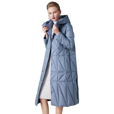 China Waterproof 2021 Winter Women's Clothing Solid Color Thicken Coats For Ladies Slim Long Down Hooded Jacket for sale