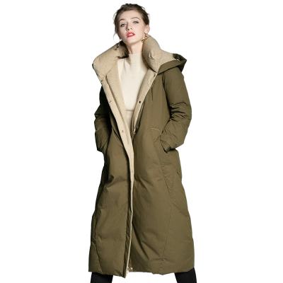 China Solid Color Breathable Warm Winter Padded Jacket Women's Clothing Fashion Loose Casual Hooded Long Duck Down Coat for sale