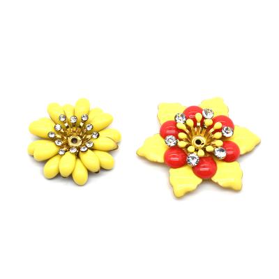 China Bags Wholesale New Designs 3D Yellow Flower Plastic Rhinestone Appliques Patches For Garment Bags Socks for sale