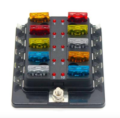 China Universal Automotive Vehicle Circuit Car Fuse Block Holder Fuse Block Fuse Box 10 Way Blade LED LED for sale