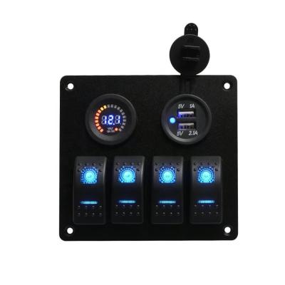 China ABS+PBT+PC+ POM Car Boat Marine 4 Strip LED Rocker Switch Panel with USB Charger for sale