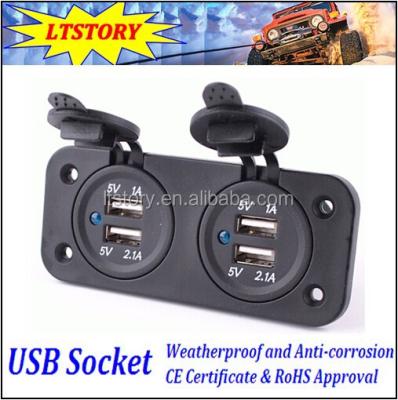 China 12V Waterproof Auto Charger DC 3.1A Dual Car USB Charger Socket With Panel Mounting Screws for sale