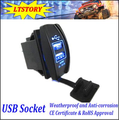 China Motorcycle Industrial Blue Car LED 12-24V 3.1A Dual USB Port Charger Socket Plug In Waterproof for sale