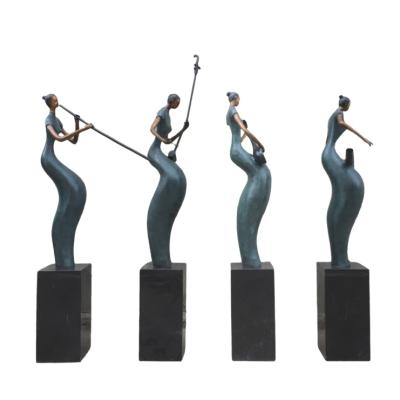 China Minimalist Music Sculpture Blowing Playing and Singing Musician Bronze Sculpture Square Abstract Park Decoration for sale