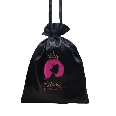 China Custom Drawsting Gift Pouch Making Logo Satin Bag Underwear Hair Extensions Wigs Bundles Bags for sale