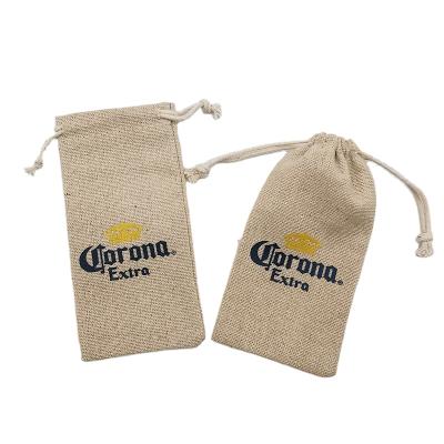 China Custom Drawsting Logo Wholesale OEM ODM Christmas Burlap Sack Long Burlap Drawstring Wine Bottle Pouch for sale