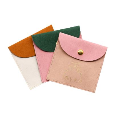 China Custom Drawstring Manufacturing Wholesales Jewelry Tuned Button Envelope Bag Suede Microfiber Pouch Jewelry for sale