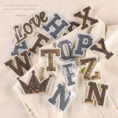 China Sequin Embroidery 26 Letters Handmade English Computer Embroidered Patch for sale