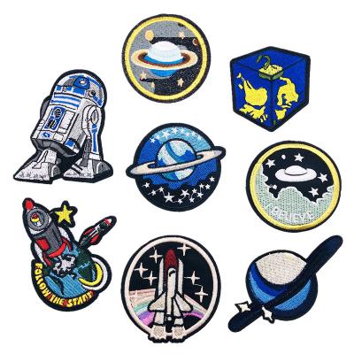 China Factory Price Astronaut Embroidered Cloth Stickers Rocket Embroidery Badge Cloth Stickers Hole Cover Viable Patch for sale