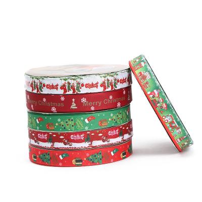 China Recyled Christmas Decoration Ribbon 2.5cm Printed Ribbon Christmas Custom Printed Wrapping Ribbon for sale